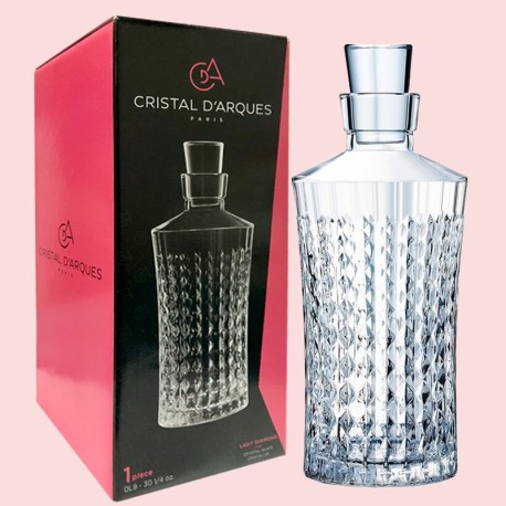 CRISTAL D'ARQUES Lady Diamond Crystal Glass Lead Free Italy Made 900ML Decanter Gift Boxed |Was $139.95|Now $89.57