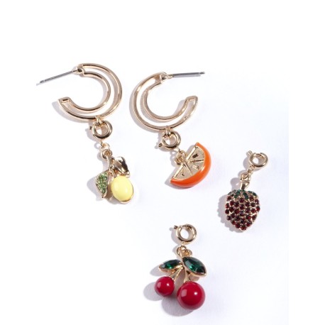 Gold Fruit Basket Charm 4PK Earring