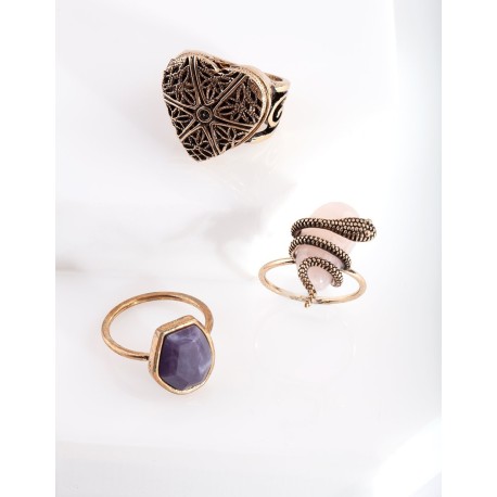 Antique Gold Vintage Stone Ring Pack