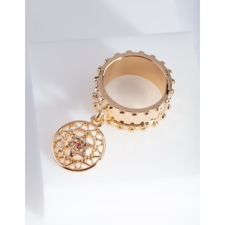 Gold Cut-Out Pink Diamante Ring