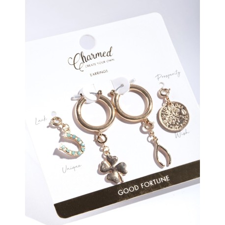 Gold Fortune Charm Earrings 4PK