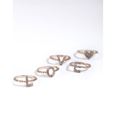 Gold Love Word Rings 5PK