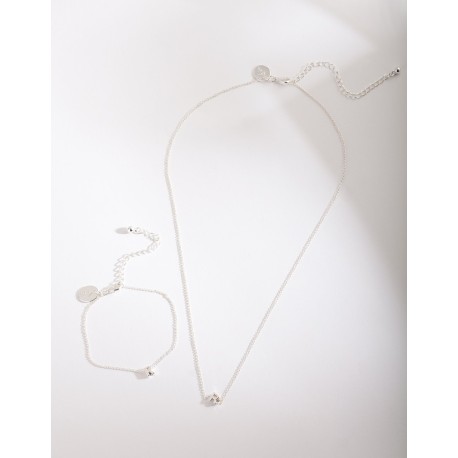 Silver "R" Necklace Bracelet Set