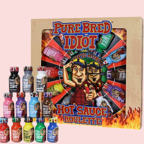 Hatcher PureBred Idiot Hot Sauce Roulette Ultimate Hot Sauce Game Set 12 Bottles Premium Gift Set - Try If You Dare!!!